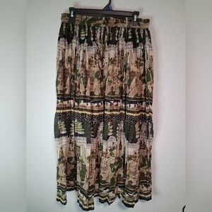Sheer Maxi Skirt Green Brown Earthy Boho Hippie Cotton Stretch Festival Skirt OS
